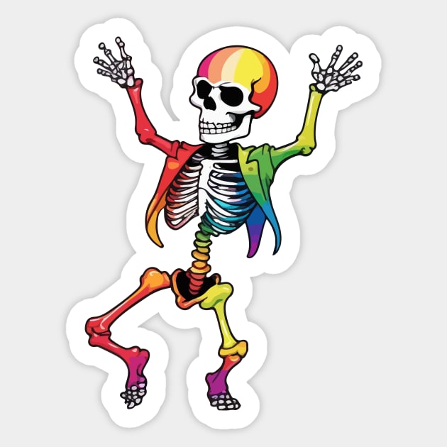 Dancing Skeleton Rainbow Sticker by Rishirt